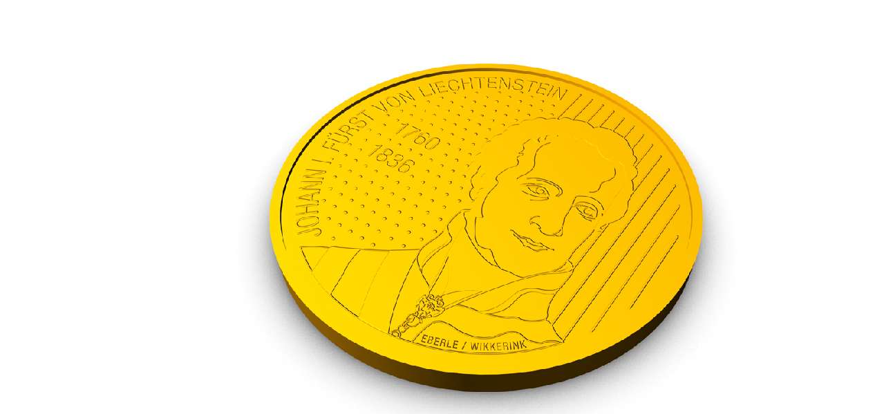 Entwurf für die "Jubiläumsmünze 200 Jahre Souveränität des Fürstentums Liechtenstein".
<br>
Ausgeführt in 10 Fr. Silber- und 50 Fr. Goldmünzen, 2006