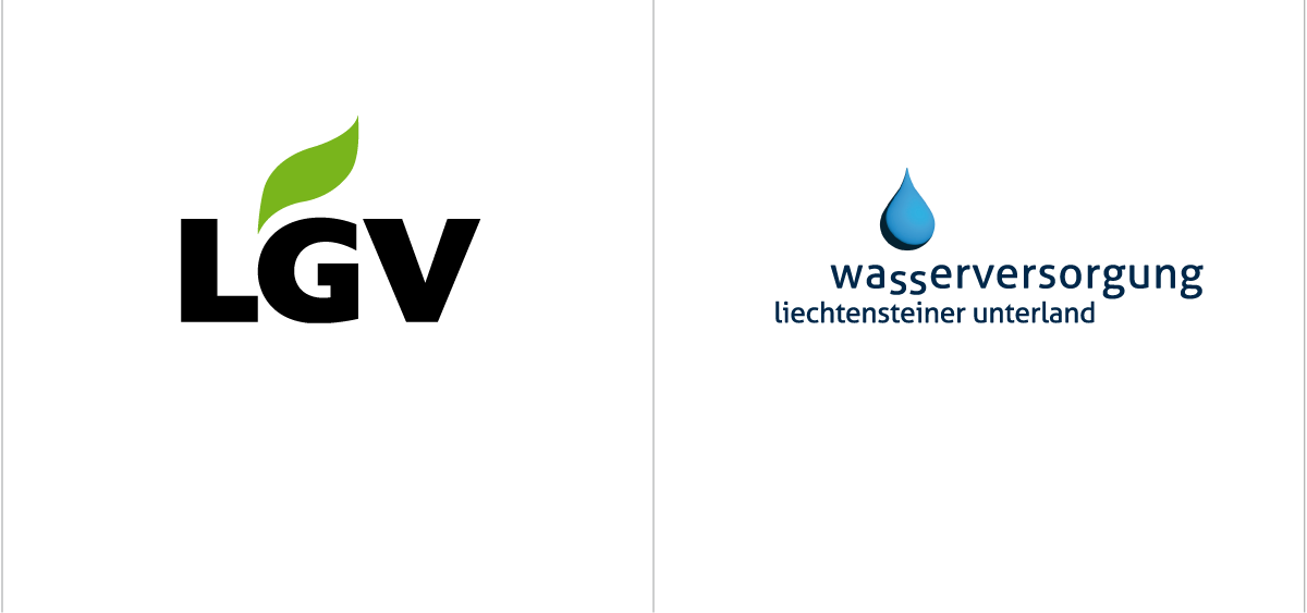 Logo für die Liechtensteinische Gasversorgung und Schriftzug für die Wasserversorgung Liechtensteiner Unterland